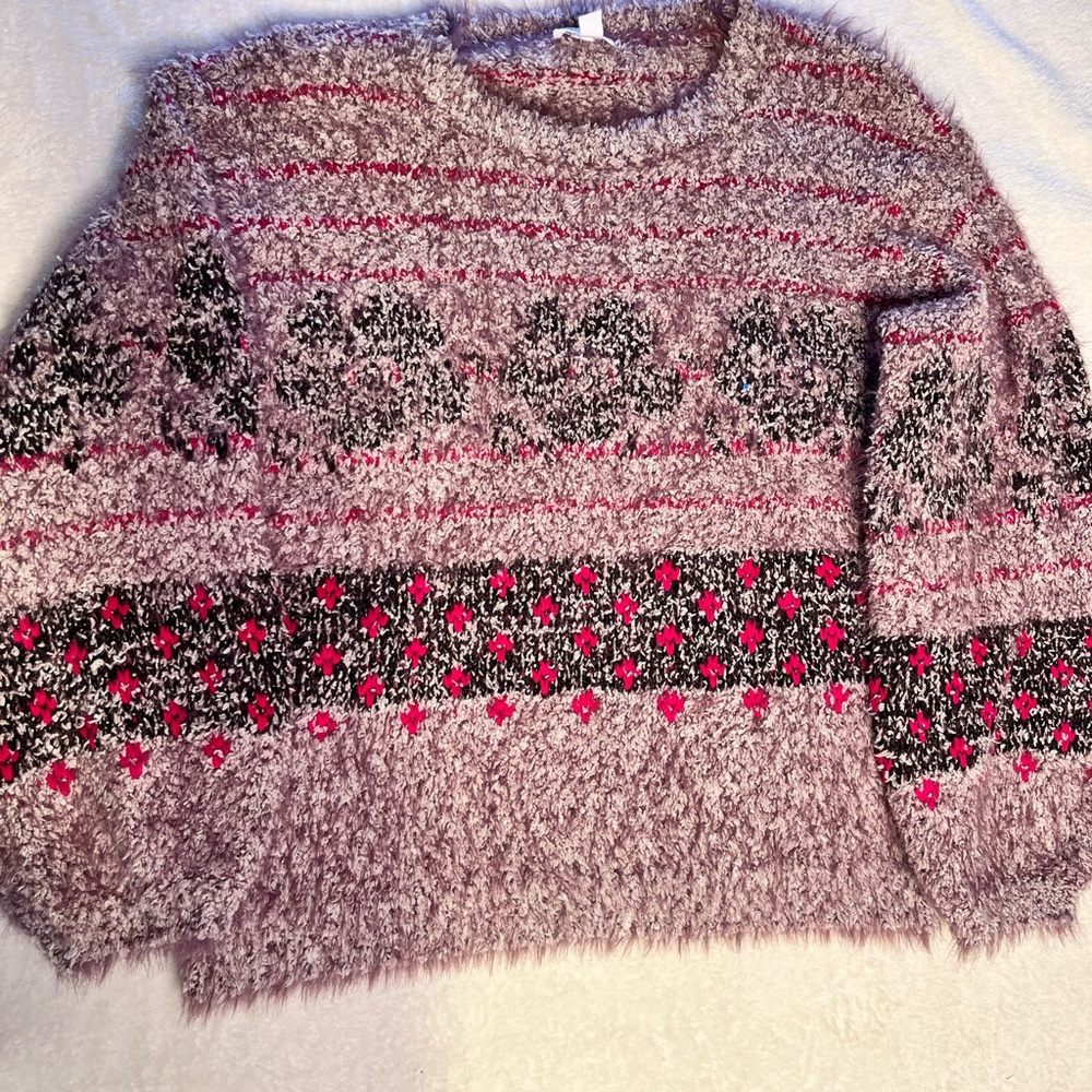 Tribal Plush Crewneck Sweater in Dusty Pink with Black & Hot Pink Accents